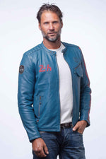 Ocean blue lambskin jacket, inspired by Le Mans racing heritage. - Image n°6