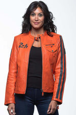 Orange sheepskin jacket, soft and light. Regular fit for casual style. - Image n°4
