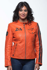 Orange sheepskin jacket, soft and light. Regular fit for casual style. - Image n°1