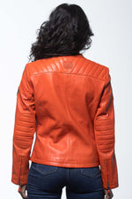 Orange sheepskin jacket, soft and light. Regular fit for casual style. - Image n°3