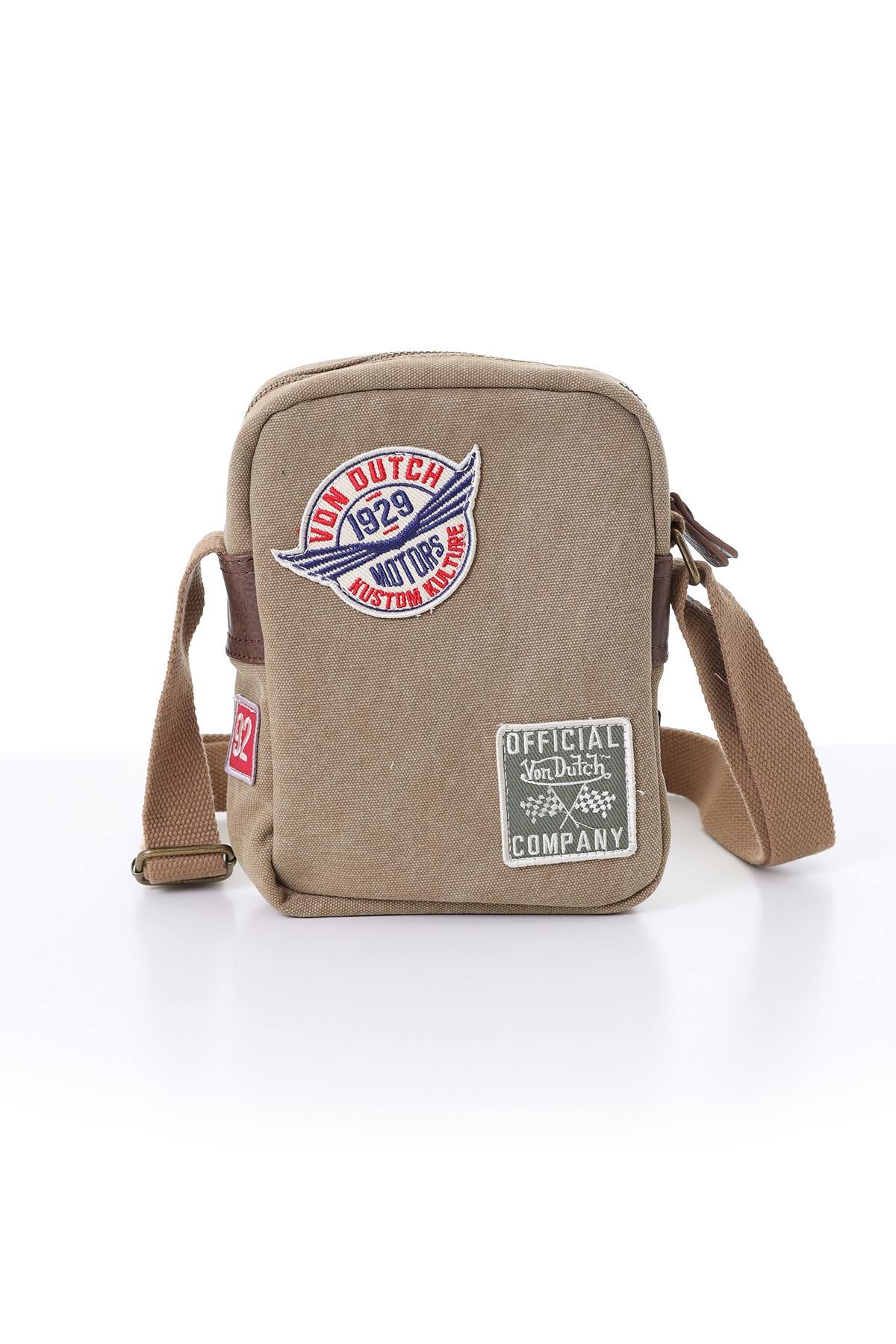 Textile bag with taupe-colored patches - Image n°2