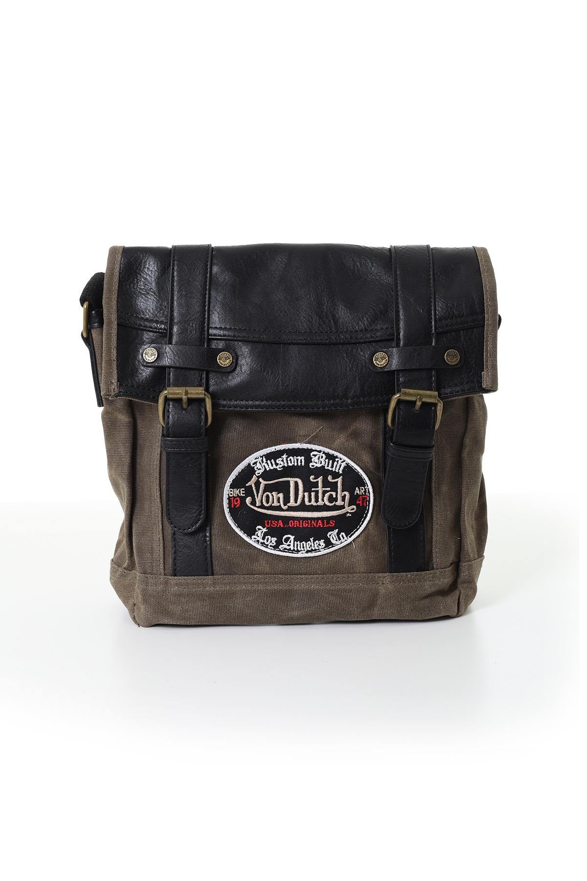 Retro khaki and black satchel type bag - Image n°1