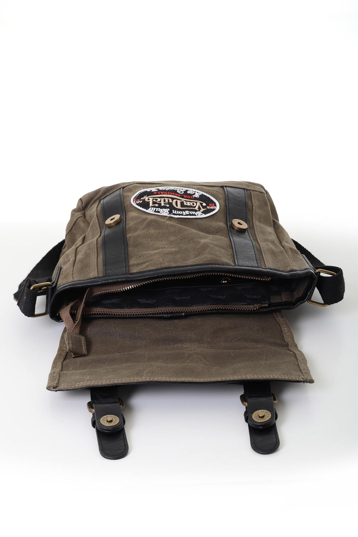 Retro khaki and black satchel type bag - Image n°2