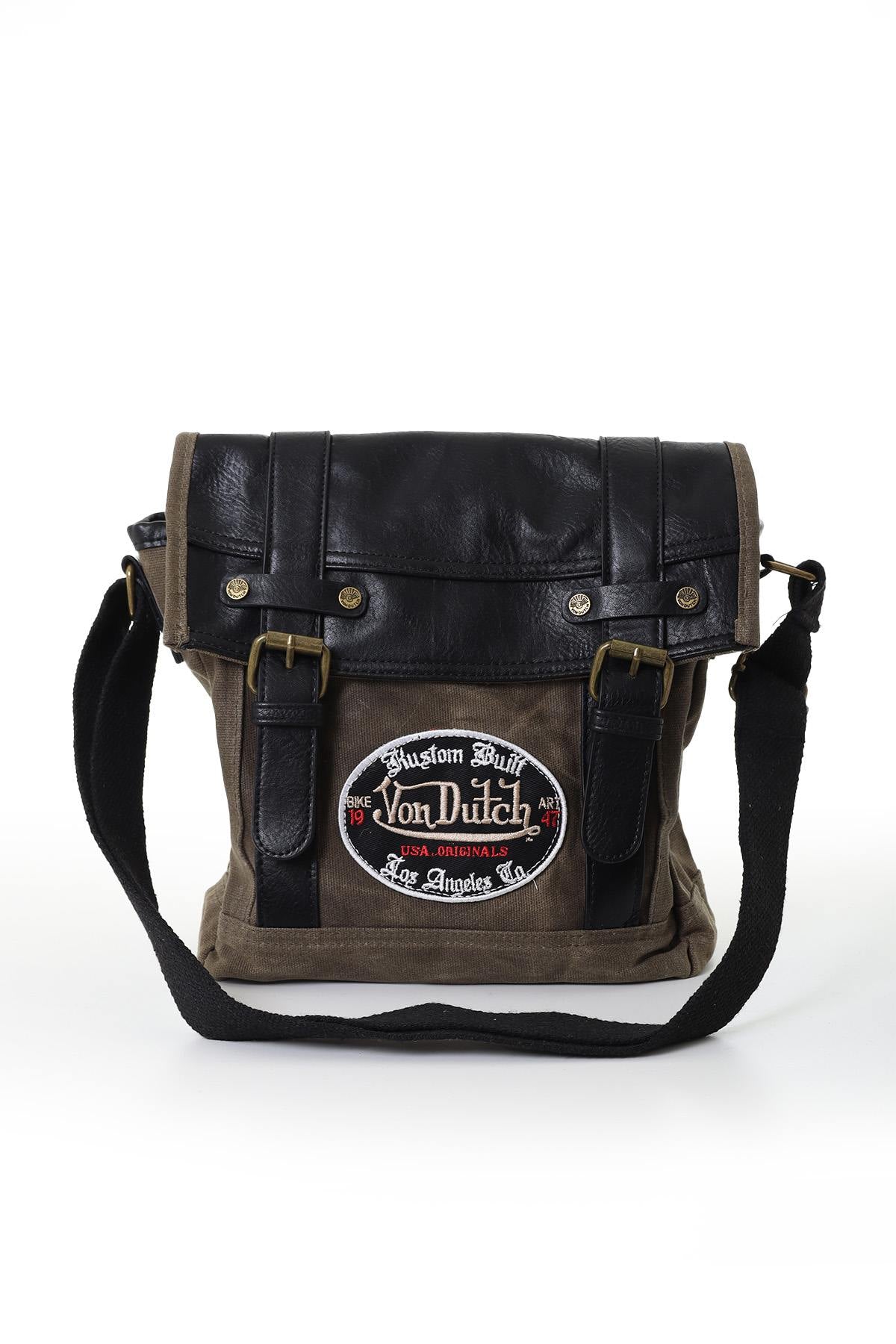 Retro khaki and black satchel type bag - Image n°3