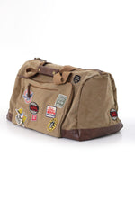 Textile travel bag with taupe and brown patches - Image n°2