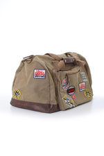 Textile travel bag with taupe and brown patches - Image n°4