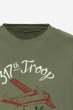 Khaki organic cotton T-shirt with military print - Image n°6