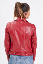Contoured lambskin jacket: notched collar, silver snaps, biker edge. - Image n°7