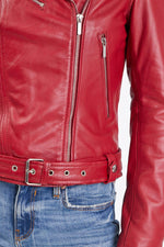 Contoured lambskin jacket: notched collar, silver snaps, biker edge. - Image n°9