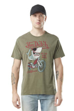 Khaki cotton T-shirt with shark print - Image n°1