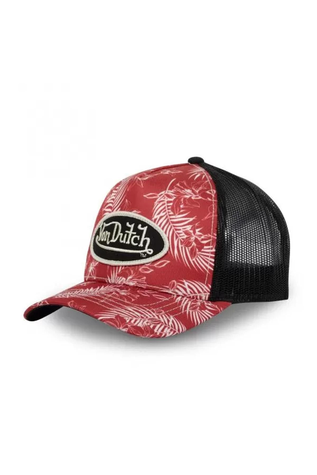 Red and black tropical pattern trucker cap - Image n°1