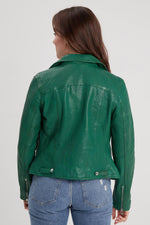 Holly green lambskin biker jacket, slimfit with metallic details. - Image n°3