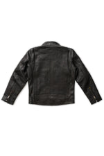 Thick black leather jacket with biker collar - Image n°13