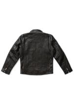 Thick black leather jacket with biker collar - Image n°13