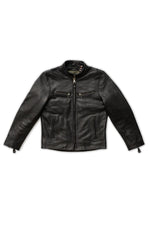 Thick black leather jacket with biker collar - Image n°11