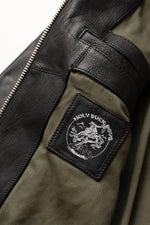 Thick black leather jacket with biker collar - Image n°8