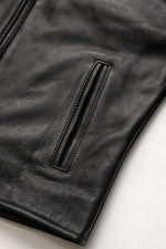 Thick black leather jacket with biker collar - Image n°15