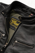 Thick black leather jacket with biker collar - Image n°13