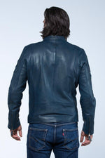 Royal blue sheepskin jacket, lightweight and racing-inspired. - Image n°4