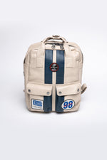 Ecru racing style leather backpack - Image n°1