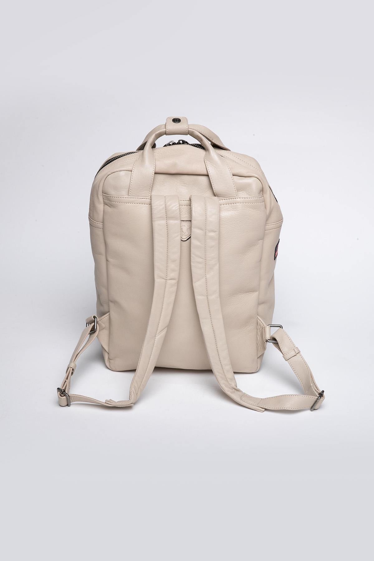Ecru racing style leather backpack - Image n°3