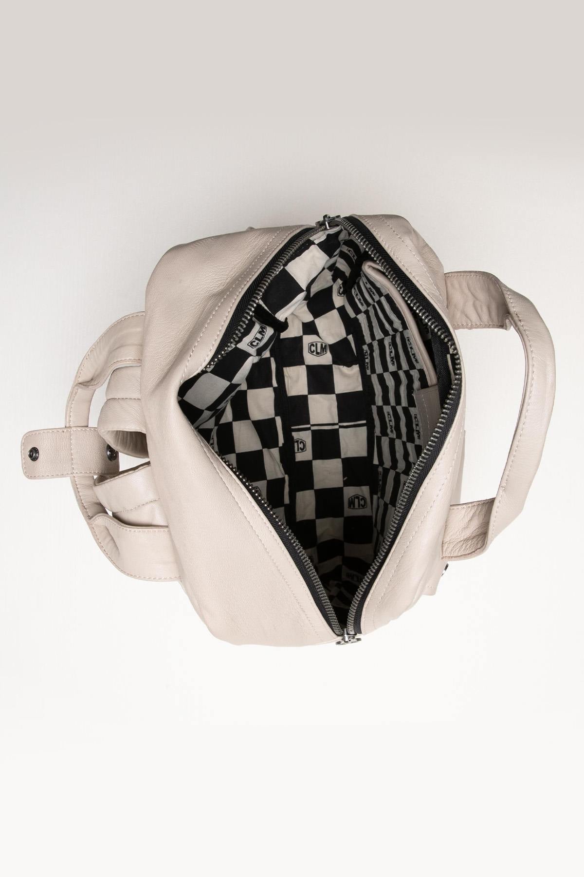 Ecru racing style leather backpack - Image n°2