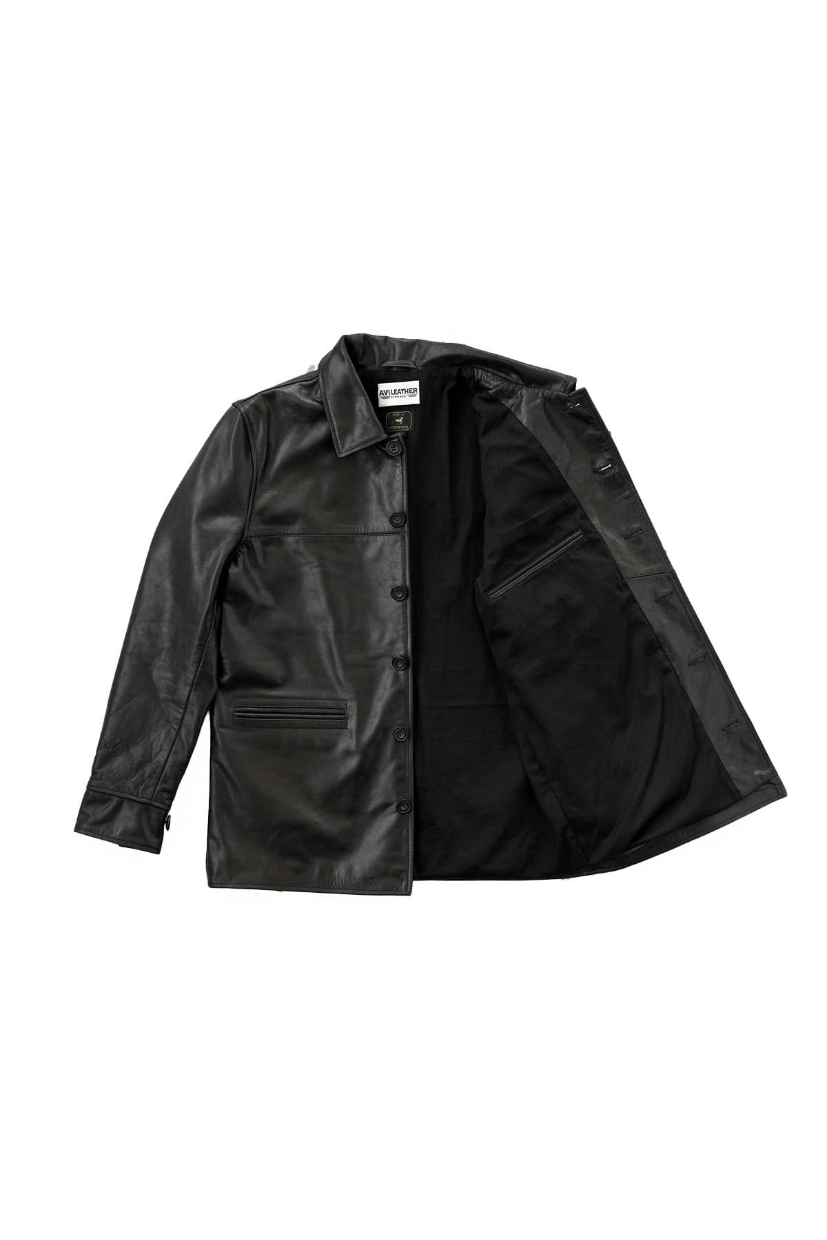 Black horsehide car coat, 1940s-inspired. Slim, durable, timeless. - Image n°9