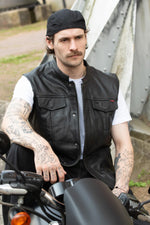 Cafe racer type leather biker vest - Image n°2