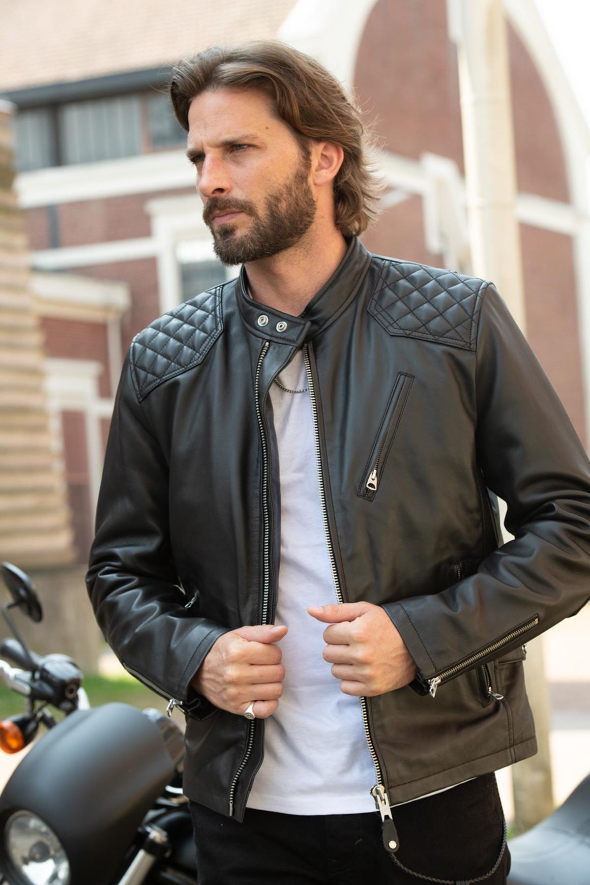 Schott's black lambskin biker jacket: rock edge meets timeless craft. - Image n°1