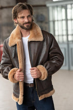 Schott's B-3 aviator in rich brown gold shearling, built for winter. - Image n°1
