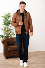 Cognac lambskin bomber: slim fit, removable hood, timeless style. - Image n°2