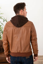 Cognac lambskin bomber: slim fit, removable hood, timeless style. - Image n°5