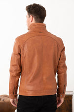 Leather jacket with stand-up collar - Image n°5
