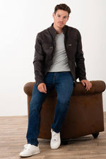 Brown leather biker-collar jacket - Image n°2