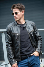 Aged-black sheep leather jacket. Slim fit, zipped pockets and cuffs. - Image n°8
