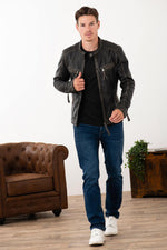 Aged-black sheep leather jacket. Slim fit, zipped pockets and cuffs. - Image n°5