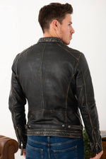 Aged-black sheep leather jacket. Slim fit, zipped pockets and cuffs. - Image n°4