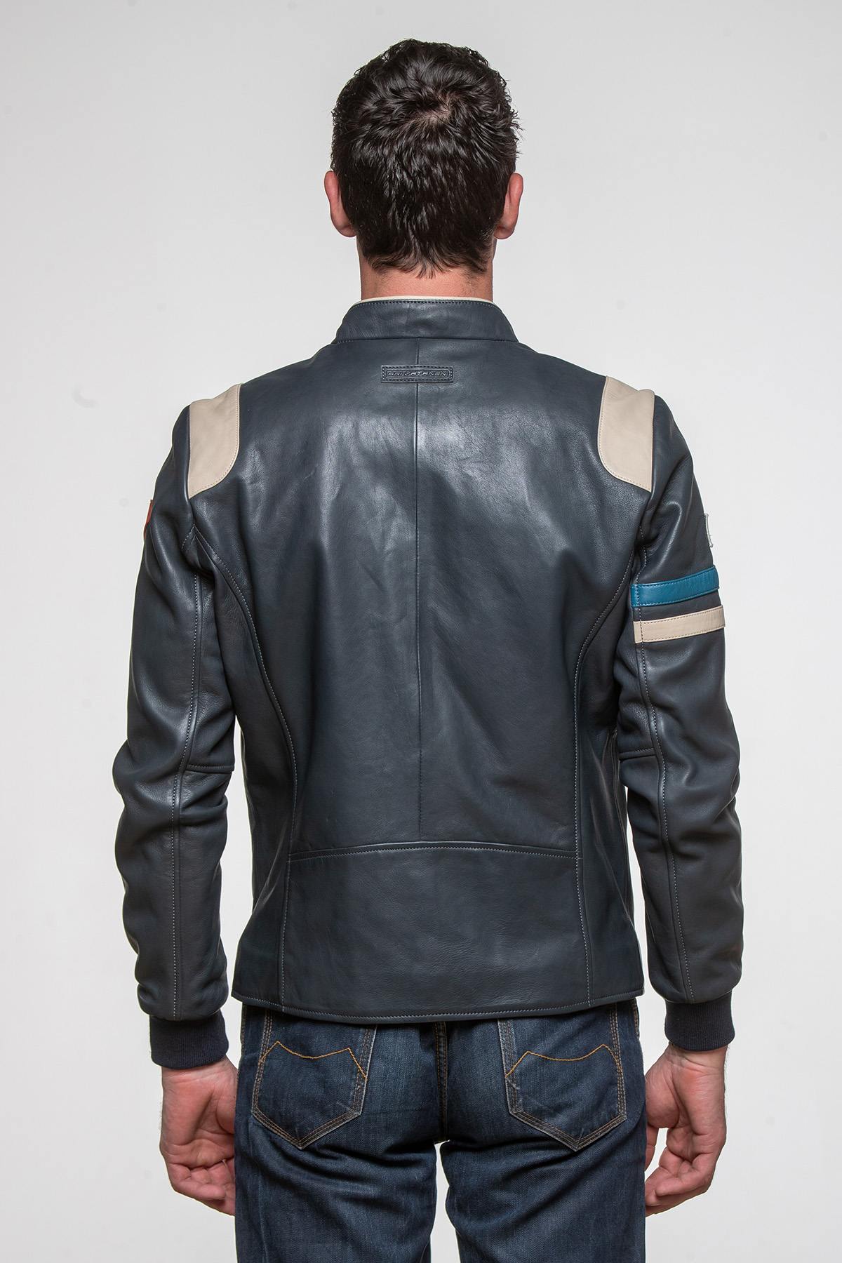 Navy sheepskin jacket honouring Ari Vatanen's motorsport heritage. - Image n°6