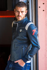 Navy sheepskin jacket honouring Ari Vatanen's motorsport heritage. - Image n°2