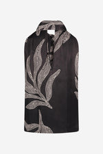 Elegant black top with leaf prints - Image n°2