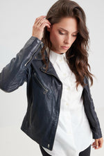 lambskin perfecto in navy with asymmetrical zip. - Image n°1