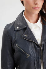 lambskin perfecto in navy with asymmetrical zip. - Image n°4