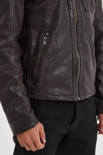 Supple lambskin, dark brown, vegetable-tanned. Zip-front biker jacket. - Image n°6