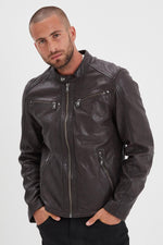 Supple lambskin, dark brown, vegetable-tanned. Zip-front biker jacket. - Image n°1