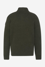 Dark khaki ribbed knit zip-up sweater - Image n°2