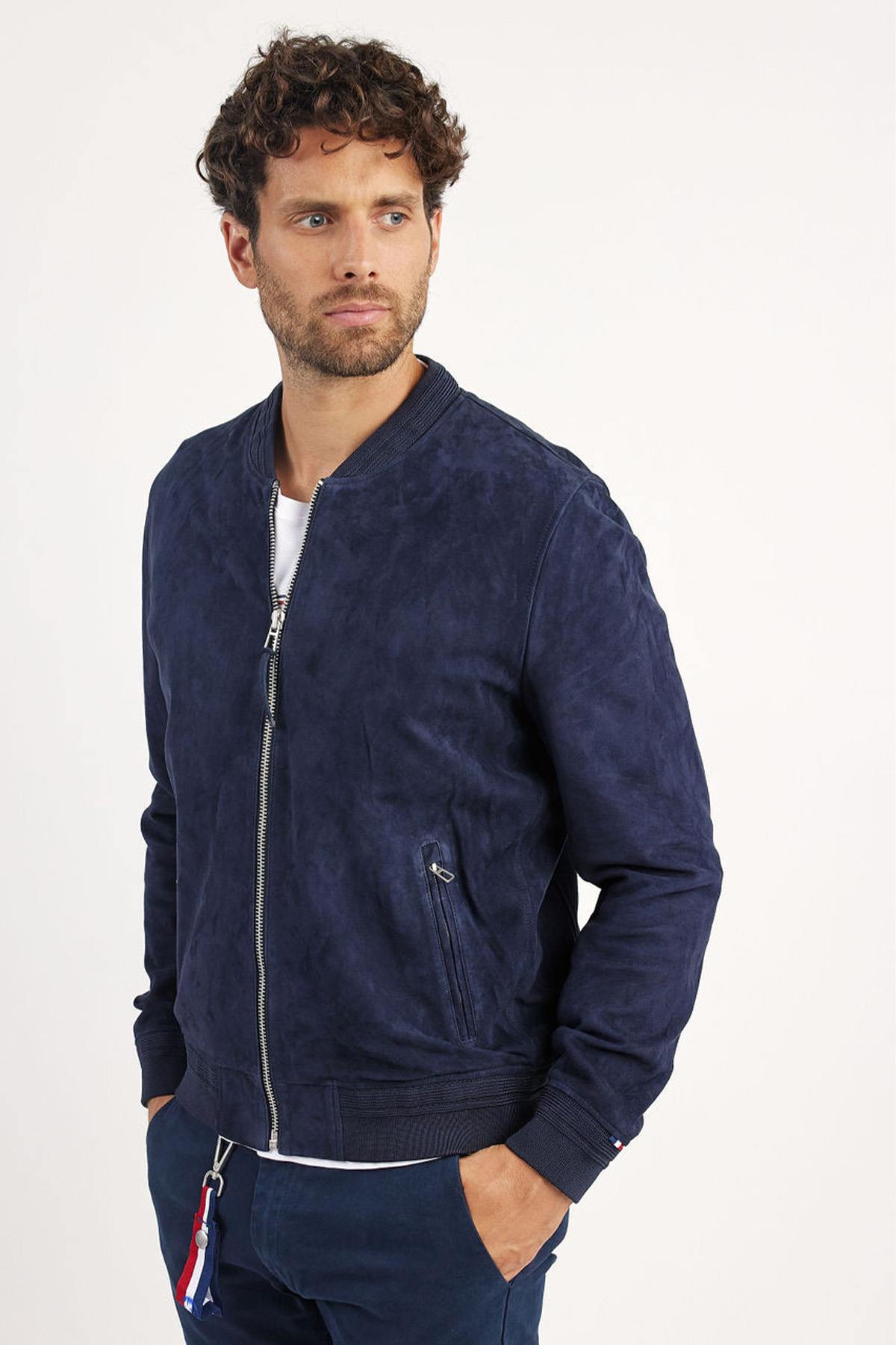 Navy suede goatskin jacket by Redskins, slim fit, aviation-inspired. - Image n°4