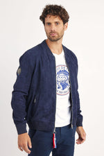 Navy suede goatskin jacket by Redskins, slim fit, aviation-inspired. - Image n°1