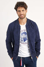 Navy suede goatskin jacket by Redskins, slim fit, aviation-inspired. - Image n°5
