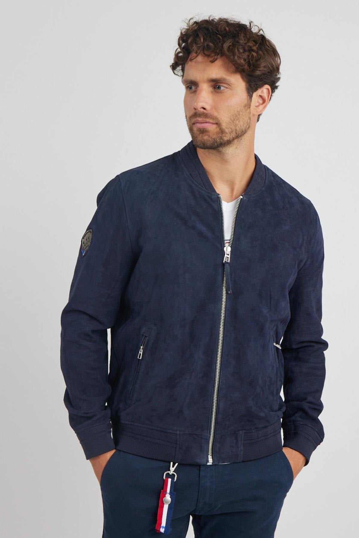 Navy suede goatskin jacket by Redskins, slim fit, aviation-inspired. - Image n°8
