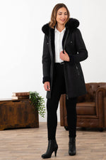 Three-quarter navy lambskin jacket, silky nappa finish, tailored fit. - Image n°2